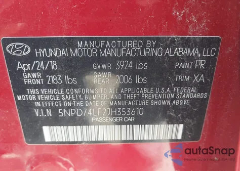 2018 Hyundai Elantra Se from USA, damaged, VIN 5NPD74LF2JH353610